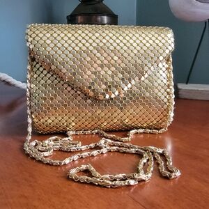 Vintage Gold Metal Mesh Envelope Clutch Chain Crossbody Evening Bag